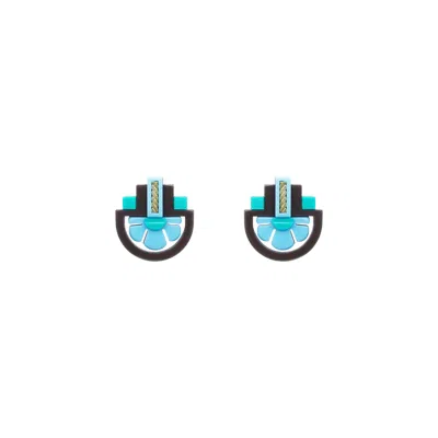 Gissa Bicalho Women's Acrylic Handmade Earring Three Flowers Blue