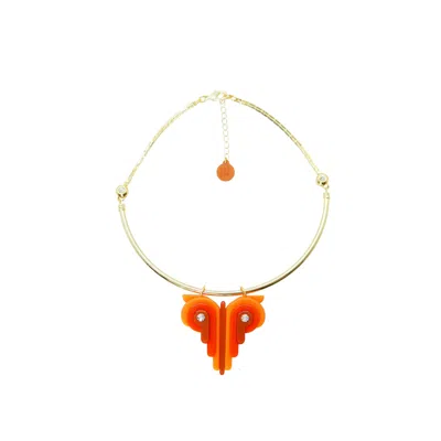Gissa Bicalho Women's Acrylic Handmade Necklace Choker Butterfly Orange