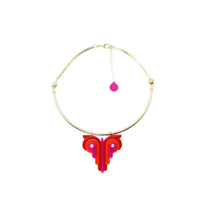 Gissa Bicalho Women's Acrylic Handmade Necklace Choker Butterfly Red