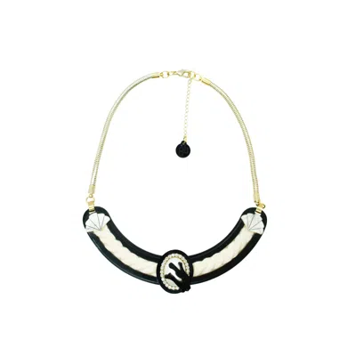Gissa Bicalho Women's Acrylic Handmade Necklace Cord Coral And Pearl Black
