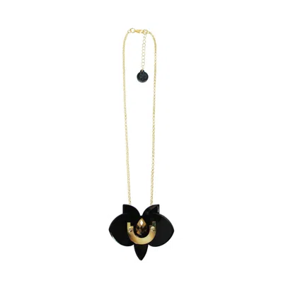 Gissa Bicalho Women's Acrylic Handmade Necklace Orchid Pendant Black