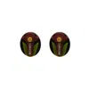 Gissa Bicalho Women's Black Acrylic Handmade Earring Camafeu Flower Burgundy In Multi