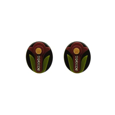 Gissa Bicalho Women's Black Acrylic Handmade Earring Camafeu Flower Burgundy In Multi