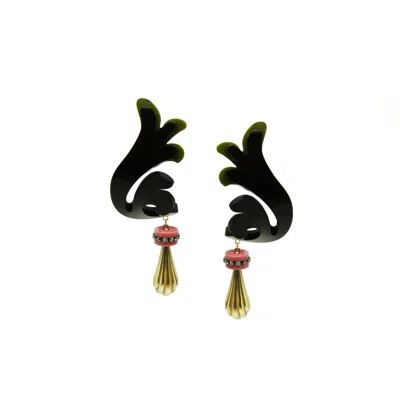 Gissa Bicalho Women's Black Acrylic Handmade Earring Rosebush Burgundy