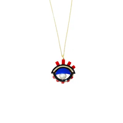 Gissa Bicalho Women's Black / Blue / Red Acrylic Handmade Necklace Pendant Eye S Red In Multi