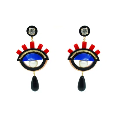 Gissa Bicalho Women's Black / Blue / Red Handmade Acrylic Earring Eye Pendant In Multi
