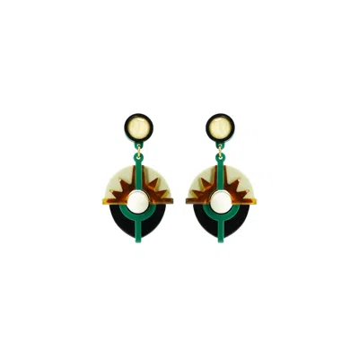 Gissa Bicalho Women's Black / Brown / Green Handmade Acrylic Earring Pendant Alecrim Cream