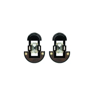 Gissa Bicalho Women's Black / Brown Handmade Acrylic Earring M Deco Mirror Rectangular Stone Black In Multi