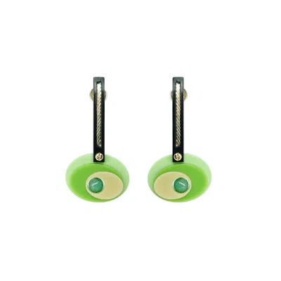 Gissa Bicalho Women's Black / Green Acrylic Handmade Earring Orbits Long Green In Multi
