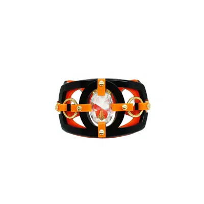 Gissa Bicalho Women's Black / Orange Handmade Acrylic Bracelet Cutted Stone Oval Orange