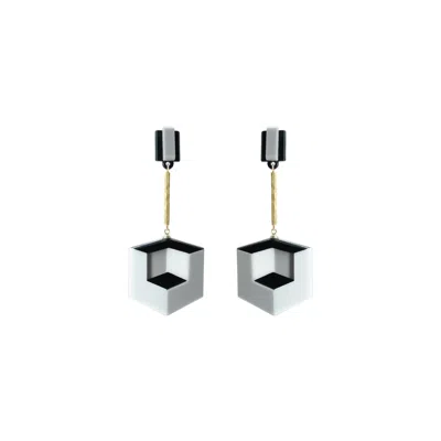 Gissa Bicalho Women's Black / White Handmade Acrylic Earring Double Cube White And Black