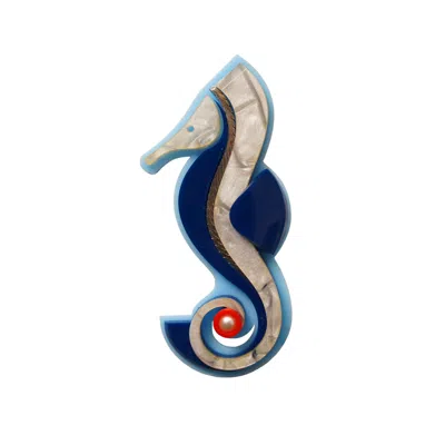 Gissa Bicalho Women's Blue Acrylic Handmade Brooch Hippocampus Marine