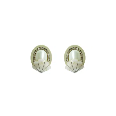 Gissa Bicalho Women's Blue Handmade Acrylic Earring Oval Pearl And Shell Nacre In Green