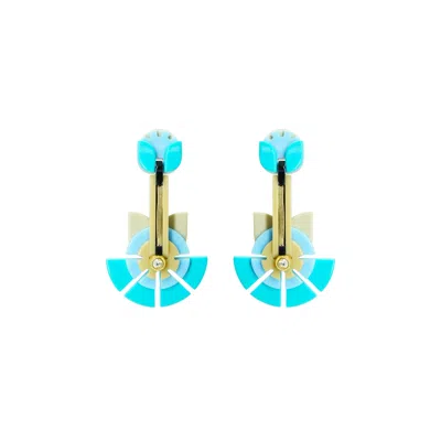 Gissa Bicalho Women's Blue / Neutrals Handmade Acrylic Earring Pending Geo Flower Turquoise In Multi