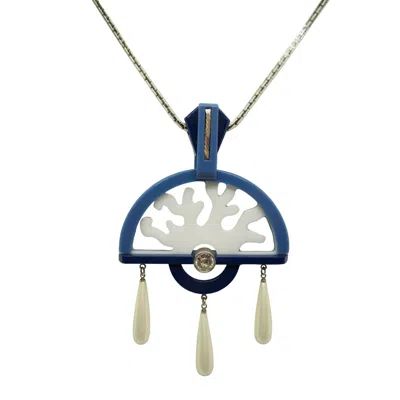 Gissa Bicalho Women's Blue / White Acrylic Handmade Necklace Pendant Fan Coral Blue In Multi