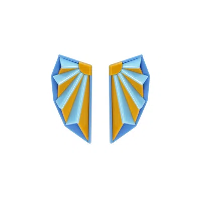 Gissa Bicalho Women's Blue / Yellow Handmade Acrylic Earring Papyrus Mustard Blue