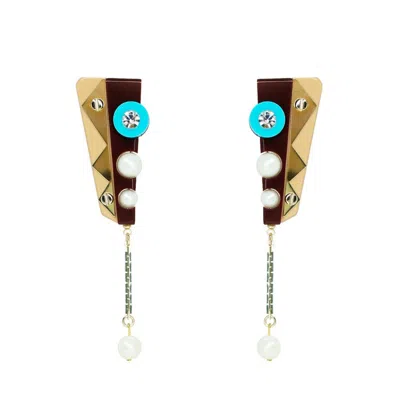 Gissa Bicalho Women's Blue / Yellow Handmade Acrylic Earring Short Inti Nude In Multi