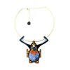 Gissa Bicalho Women's Brown / Blue Handmade Acrylic Necklace Scarab Embroidered Topaz In Gold
