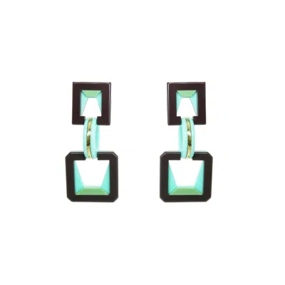 Gissa Bicalho Women's Brown / Green Acrylic Handmade Earring Geo Rectangular Stone Chocolate In Multi