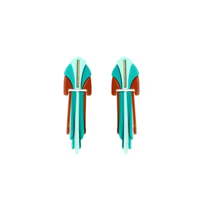 Gissa Bicalho Women's Brown / Green Handmade Acrylic Earring Palm Deco Cinnamon In Multi