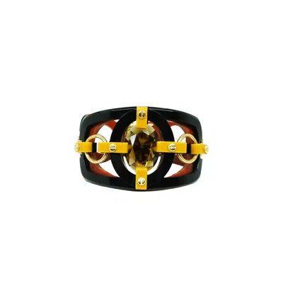 Gissa Bicalho Women's Brown Handmade Acrylic Bracelet Cutted Stone Oval Mustard