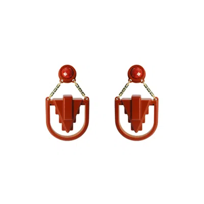 Gissa Bicalho Women's Brown Handmade Acrylic Earring Arrow Deco Cinnamon In Red