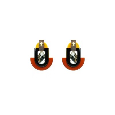 Gissa Bicalho Women's Brown Handmade Acrylic Earring Deco S Stone Mirror Drop Mustard