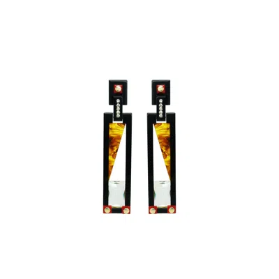 Gissa Bicalho Women's Brown Handmade Acrylic Earring Long Deco Rectangular Cut Stone Caramel Granite