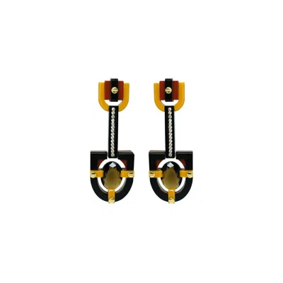 Gissa Bicalho Women's Brown Handmade Acrylic Earring Long Oval Cut Stone Mustard