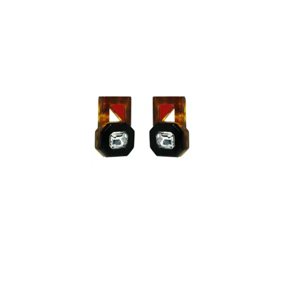 Gissa Bicalho Women's Brown Handmade Acrylic Earring P Deco Octogonal Cut Stone Caramel Granite