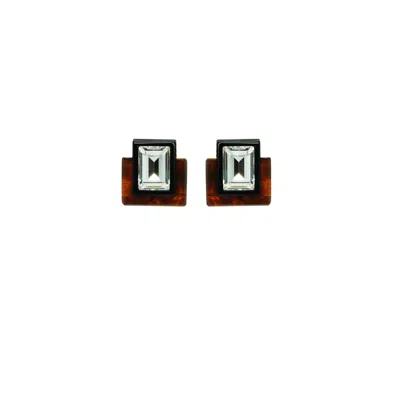 Gissa Bicalho Women's Brown Handmade Acrylic Earring S Deco Rectangular Cut-off Stone Caramel Granite