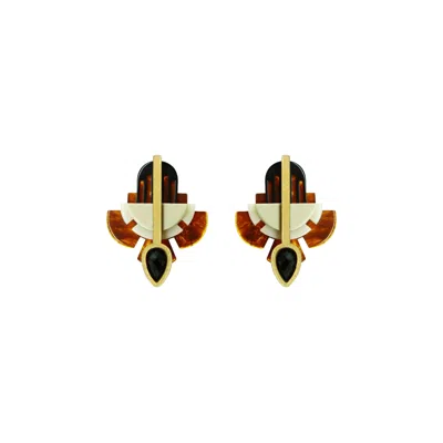 Gissa Bicalho Women's Brown Handmade Acrylic Earring Short Demy Granite