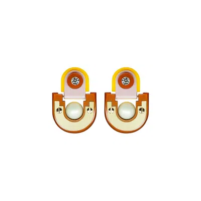 Gissa Bicalho Women's Brown Handmade Acrylic Earring Short Tikal / Topaz