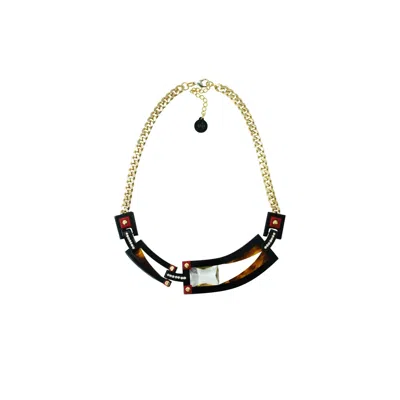 Gissa Bicalho Women's Brown Handmade Acrylic Necklace Deco Choker Rectangular Cut Stone Caramel Granite