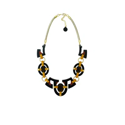 Gissa Bicalho Women's Brown Handmade Acrylic Necklace Plastron Oval Cut Stone Mustard