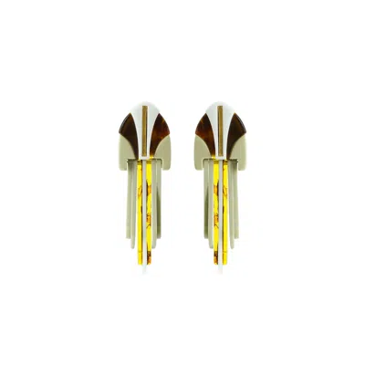 Gissa Bicalho Women's Brown / Neutrals Handmade Acrylic Earring Palm Deco Caramel Granite In Gold