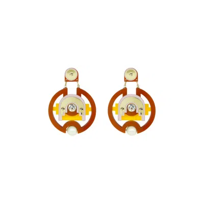 Gissa Bicalho Women's Brown / Orange Handmade Acrylic Earring Hoops Tikal / Candy Pink In Multi