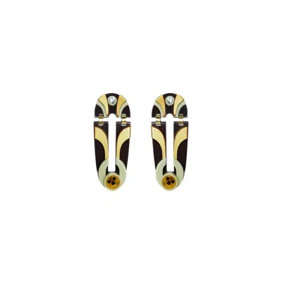 Gissa Bicalho Women's Gold / Black Acrylic Handmade Earring Shield Gold In Multi
