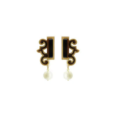 Gissa Bicalho Women's Gold / Black Earring Dorian Satin Gold