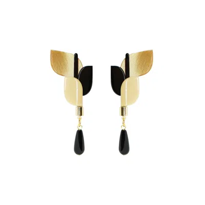 Gissa Bicalho Women's Gold / Brown Handmade Acrylic Earring Anthurium -khaki In Multi