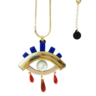 Gissa Bicalho Women's Gold Handmade Acrylic Necklace Eye Pendant