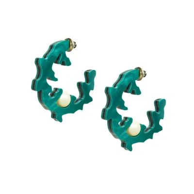 Gissa Bicalho Women's Green Acrylic Handmade Hoops Pearl Coral Marbled Turquoise