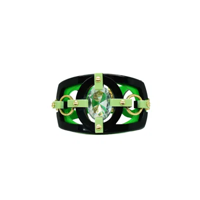 Gissa Bicalho Women's Green / Black Handmade Acrylic Bracelet Cutted Stone Oval Green In Multi
