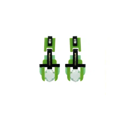 Gissa Bicalho Women's Green / Black Handmade Acrylic Earring Deco Round Stone Green In Multi