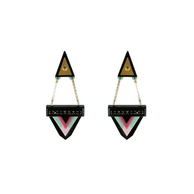 Gissa Bicalho Women's Green / Black Handmade Acrylic Earring Kuntur Green In Multi