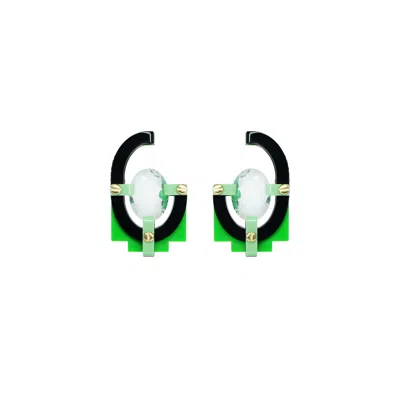 Gissa Bicalho Women's Green / Black Handmade Acrylic Earring With Oval Cut Stone Green In Multi