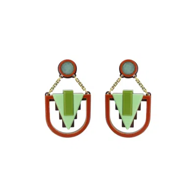 Gissa Bicalho Women's Green / Brown Handmade Acrylic Earring Arrow Deco Pistachio