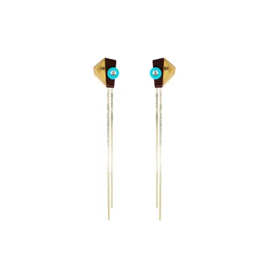 Gissa Bicalho Women's Green / Brown / Yellow Handmade Acrylic Earring Long Inti / Nude In Metallic