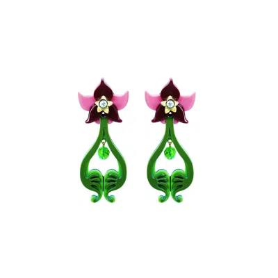Gissa Bicalho Women's Green Handmade Acrylic Earring Iris Pink