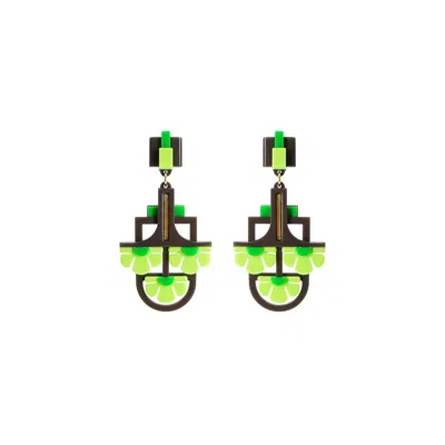 Gissa Bicalho Women's Green Handmade Acrylic Earring Pendant Three Flowers Avocado